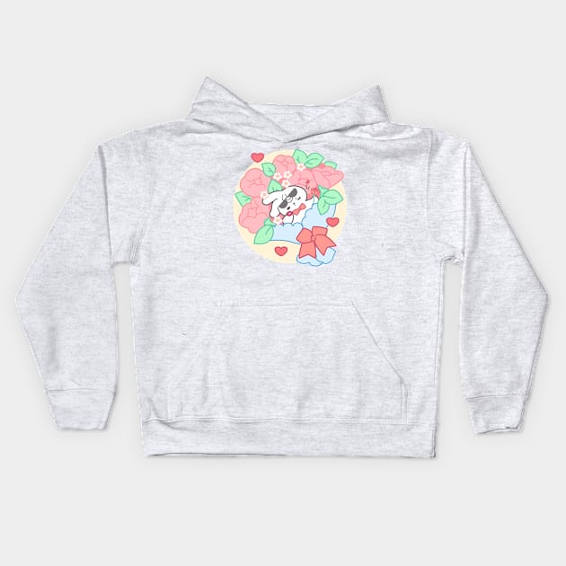 Cute Bunny Loppi Tokki Waves Hello from a Giant Flower Bouquet! Kids Hoodie by LoppiTokki